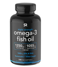 Sports Research Triple Strength Omega 3 Fish Oil Wild Caught Fish 1250 mg, 150 c