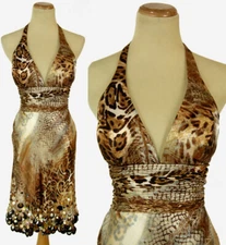 Terani Sequin $300 Brown Multi Prom Formal Size 0 Short Formal Knee Dress Halter