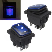 Waterproof Rocker Switch Car/Truck/Boat Blue LED ON/OFF/ON 6-Pin DPDT 12V DC