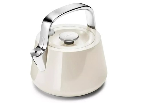 Caraway 2 Quart Whistling Tea Kettle - Durable Stainless Steel Tea Pot - Cream