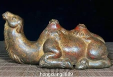 Old Chinese Bronze Carving Fengshui Folk Two-humped Camel Camelus Animal Statue