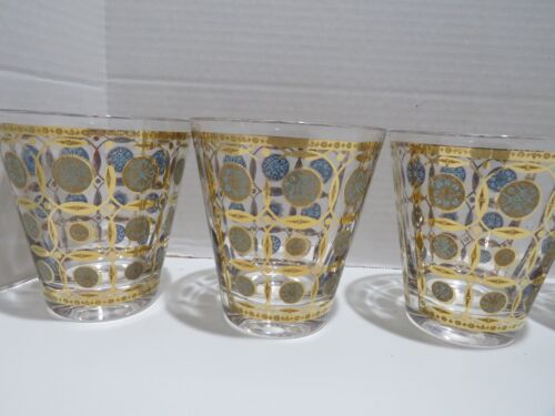 VTG MCM 1950'S/60'S CLUVER 22K GOLD ROCKS/LOWBALL TAPERED GLASSES GOLD/TURQ-7 - Picture 5 of 15