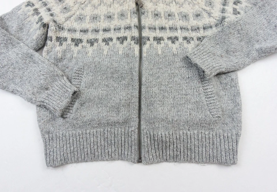 Suéter Abercrombie & Fitch Mujer Grande Gris Tejido Cremallera Completa Fair Isle Nordic Foto 3 de 4