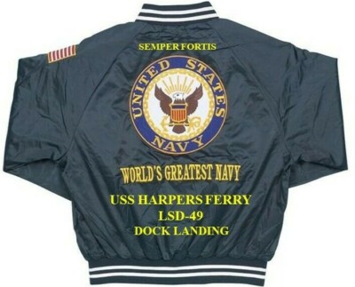 USS HARPERS FERRY LSD-49 DOCK LANDING EMBROIDERED SATIN JACKET(BACK ONLY)