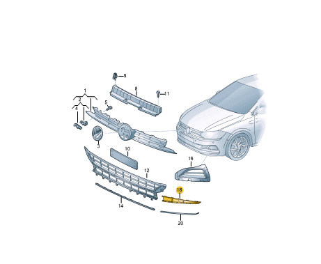 Grille d'aération droite Volkswagen Polo AW 2Q0802068 d'origine