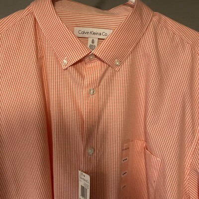 CALVIN Klein & Co. NWT !!Mens Button Down Shirt Cool Orange/white Dingam Check