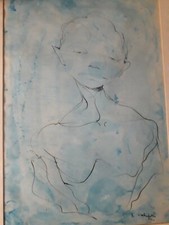 Enrico Colombotto Rosso china acquarellata azzurro quadro