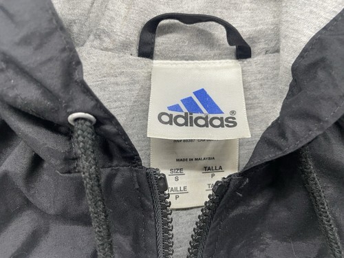 Vintage Adidas Jacket Size Small Black White Gray Hooded Three Stripe 90 - Picture 5 of 15