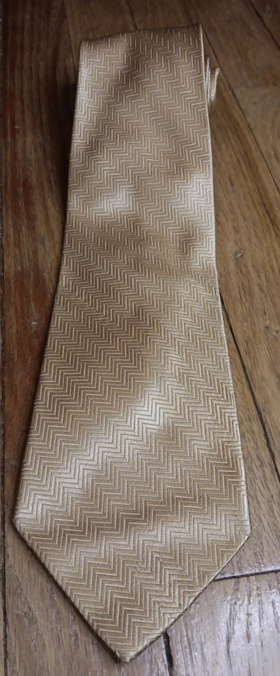 Corbata de seda vintage hecha a mano diseño espiga dorada sin marca corbata de colección Foto 3 de 4