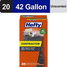 Heavy Duty Contractor Large Trash Bags,  42 gallon, 20 Count