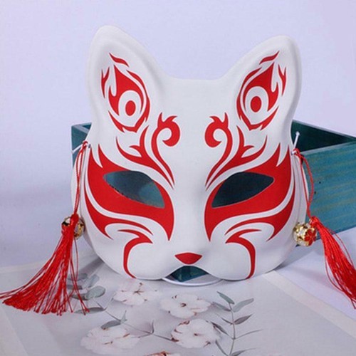 Japanese Cosplay Mask Hand-Painted Anime Demon Slayer Half Face Cat Masks Props∑ - Picture 12 of 17
