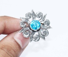 Top Blue Topaz Quartz Gemstone Handmade Ring Jewelry Ring Size 5.8 Inches