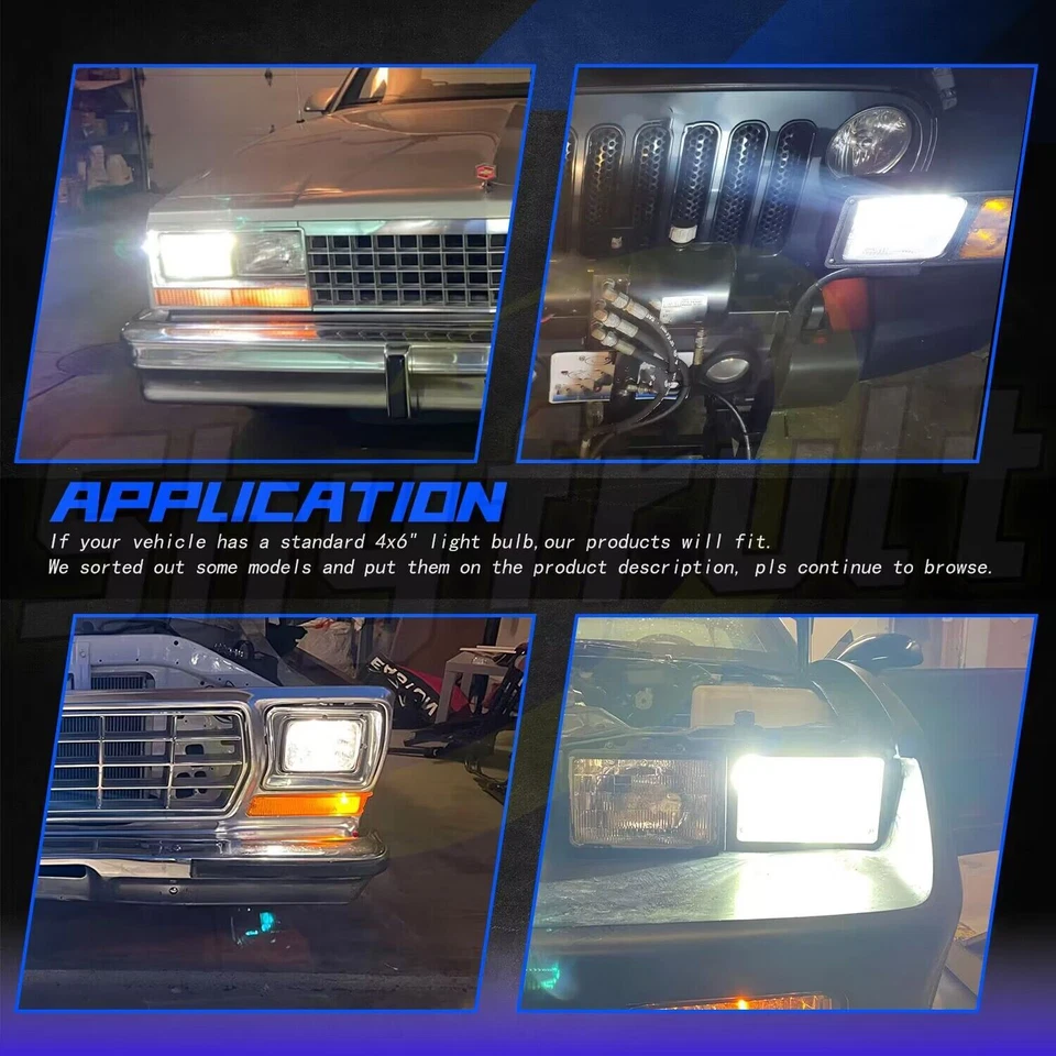 For Buick Regal Grand National 1982-87 4X6" LED Headlights Hi/Lo Beam H4666 Lamp - Image 2 of 4