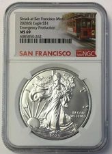 ⭐️ 2020(S) Silver Eagle EMERGENCY PRODUCTION NGC MS69 Struck At SF - ENN COINS