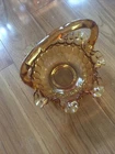 Vintage Fenton Crimped Thumbprint Colonial Amber Glass Basket