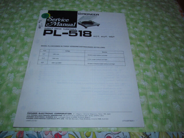 Pioneer PL-518 Factory Service Manual (Original, Paper) | eBay