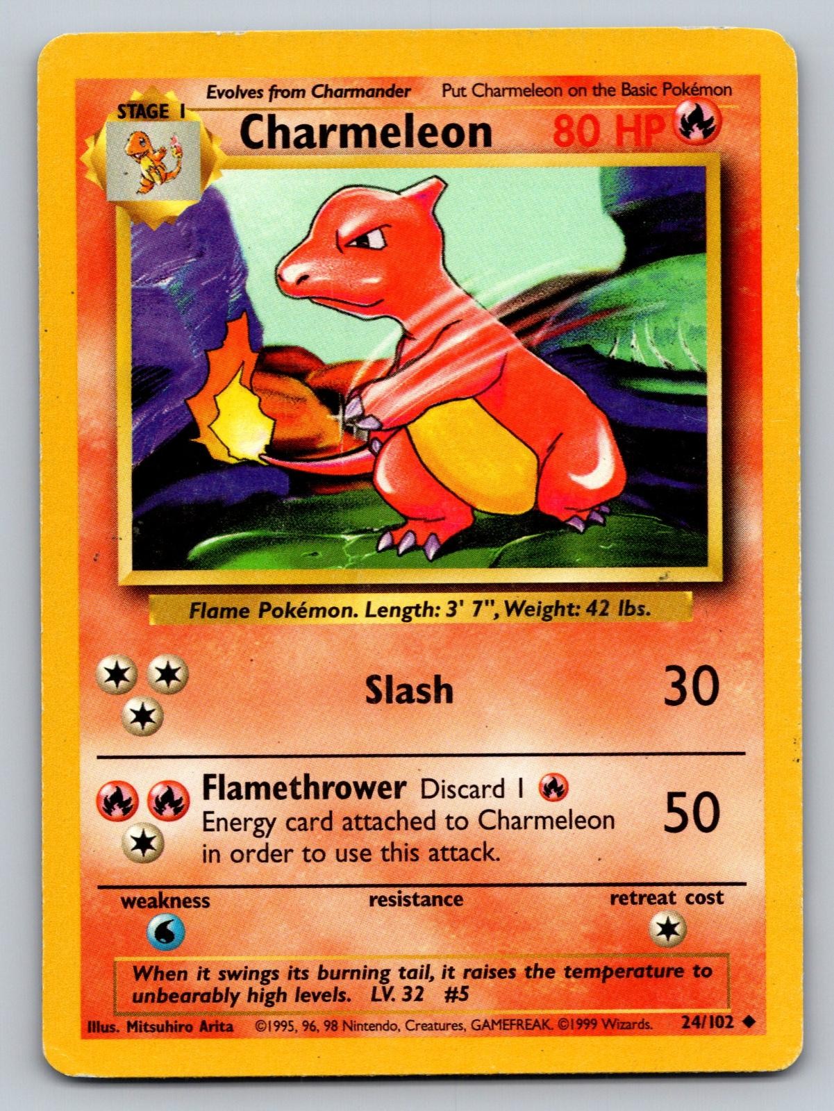 Charmeleon 24/102 Uncommon Base Set Unlimited Pokemon Lightly Played