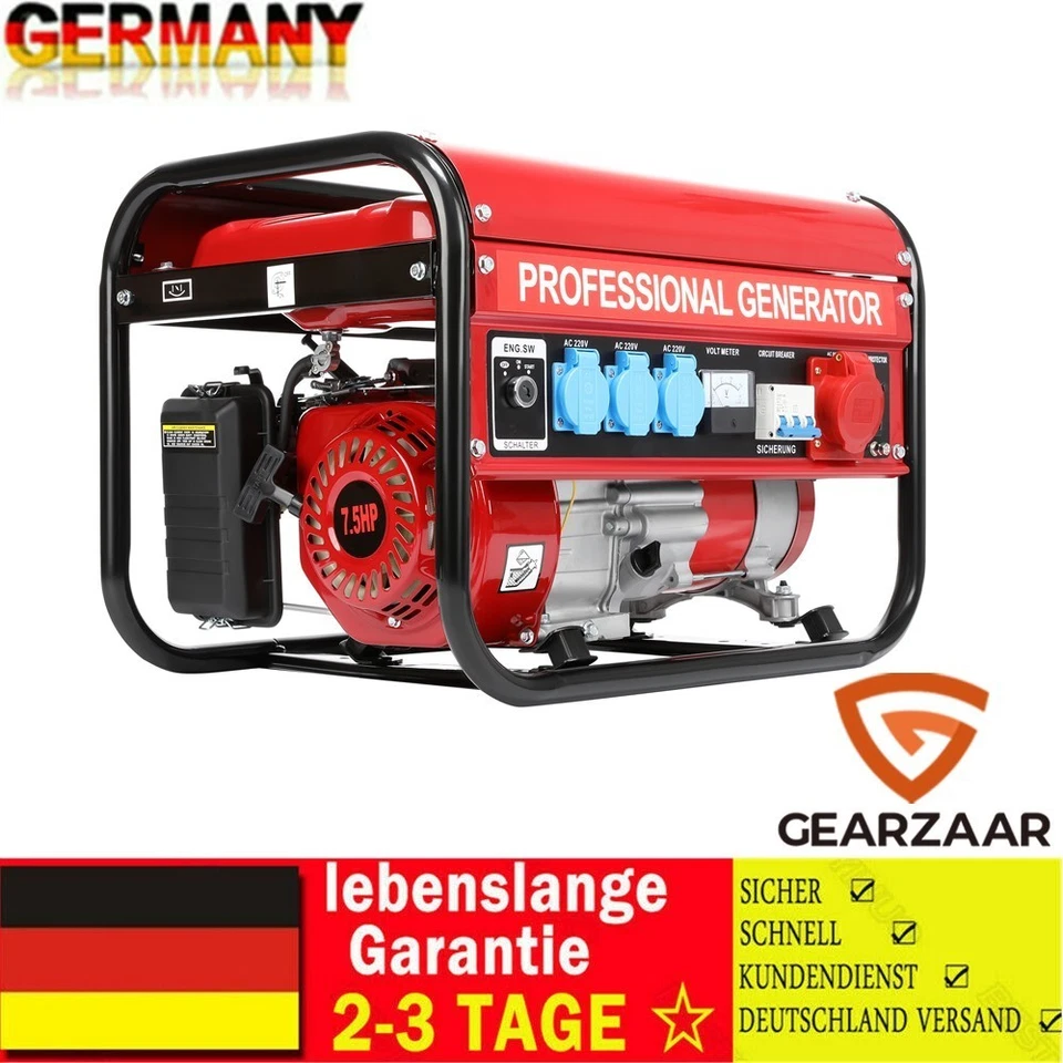 STROMERZEUGER BENZIN NOTSTROMAGGREGAT STROMAGGREGAT STROMGENERATOR 7,5PS 6500W