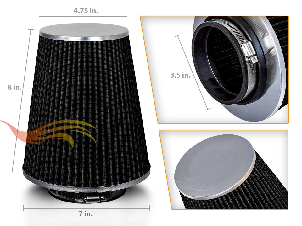 BLACK 3.5 Inch Truck Air Intake Cone Filter