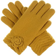 BYOS Women  s Winter Fashion Flower Cuff Warm Faux Fur Fleece Mustard Yellow