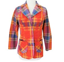 vtg 70s WAY IN Seersucker plaid cotton blazer jacket fits M