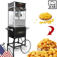 Movie Theater Popcorn Machine Maker Popper w/ Cart & 20oz Stainless-Steel Kettle
