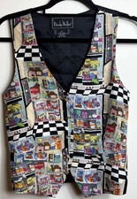 Vintage 1990s Nicole Miller Silk Vest Limited Edition Pop Art Supermarket Medium