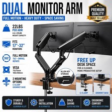 Dual Monitor Arm 17-32  Gas Spring Desk Mount VESA 75/100 Heavy Duty