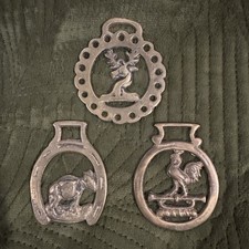 Lot of 3 Vintage Brass Horse Saddle Medallion...