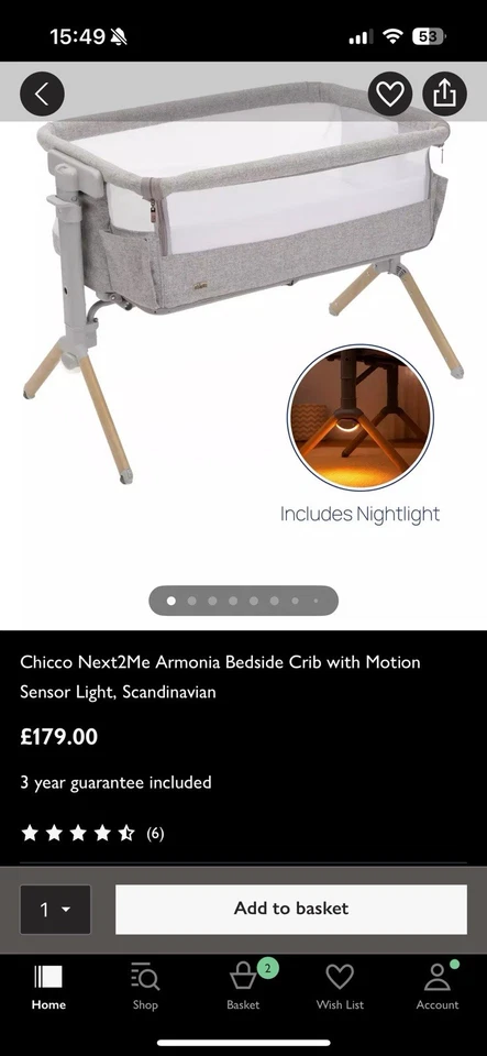 Chicco Armonia Next to Me Bedside Crib - Image 3 of 3