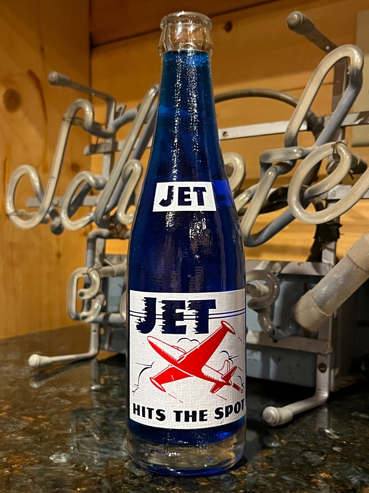 1957 Jet Hits The Spot 8 oz. ACL Soda Bottle - Byrne Beverag