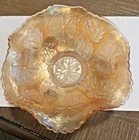 Pink Depression Glass Bowl 3 footed Floral Lead Design shape 6” Marigold