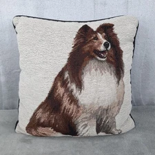 Vintage Sheltie Shetland Sheepdog Tapestry Throw Pillow Linda Picken 16 x 16