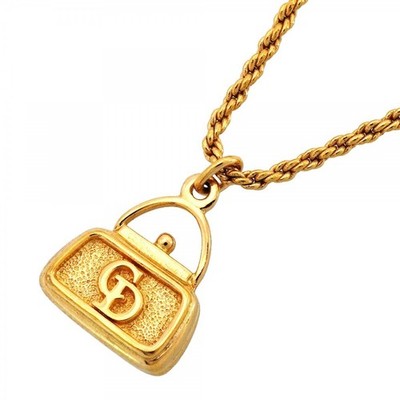 CHRISTIAN DIOR Necklace CD logo Bag motif GP plated Gold Authentic From Japan