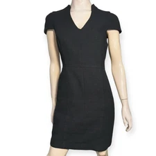 Anthropologie 4.Collective Size 8 Black Cap Sleeve Textured Knit Sheath Dress