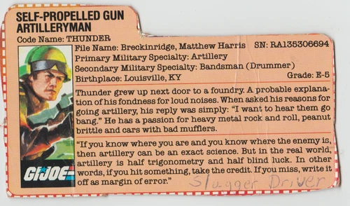 GI Joe ARAH 1984 Thunder v.1 - File Card