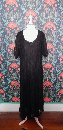 Maxi Vestido Grunge Bruja Gótico De Colección Años 90 Y2K Whimsigoth Negro Encaje Línea A