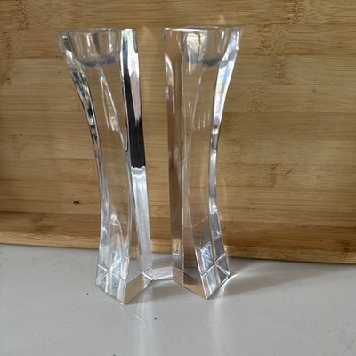 7  Pair of Nambe Lead Crystal Candle Holders - Absolutely Stunning Modern Design