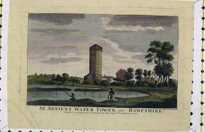 Original alter antiker Druck Farbansicht alter Wasserturm Hampshire um 1850 19.