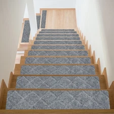 10pcs Non Slip Stair Treads 8"x30" Carpet Mat for Indoor Wooden Stairs Gray