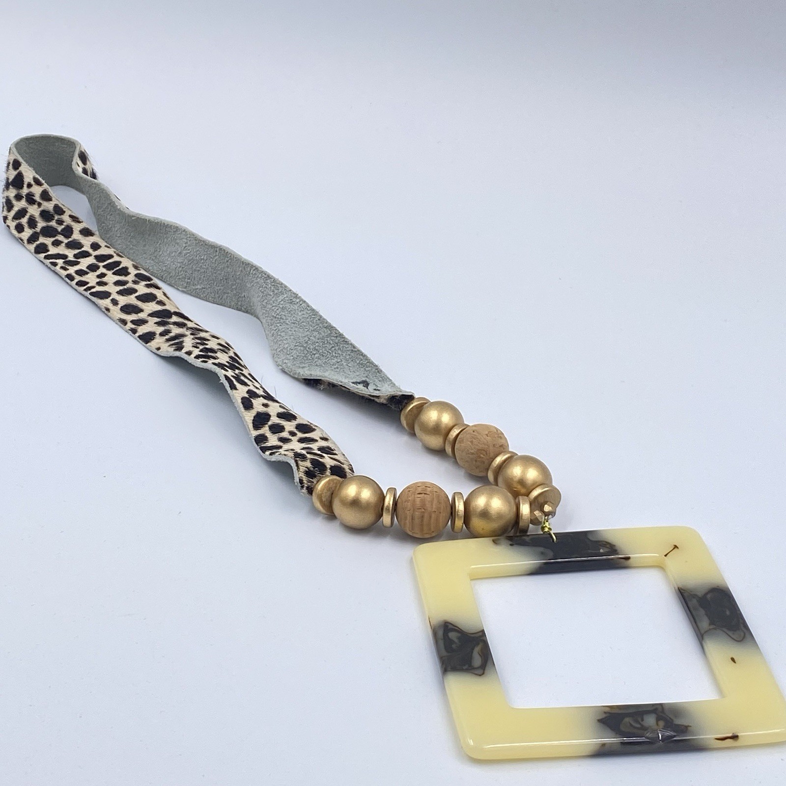 Leather Leopard Print Beaded Statement Necklace W… - image 4