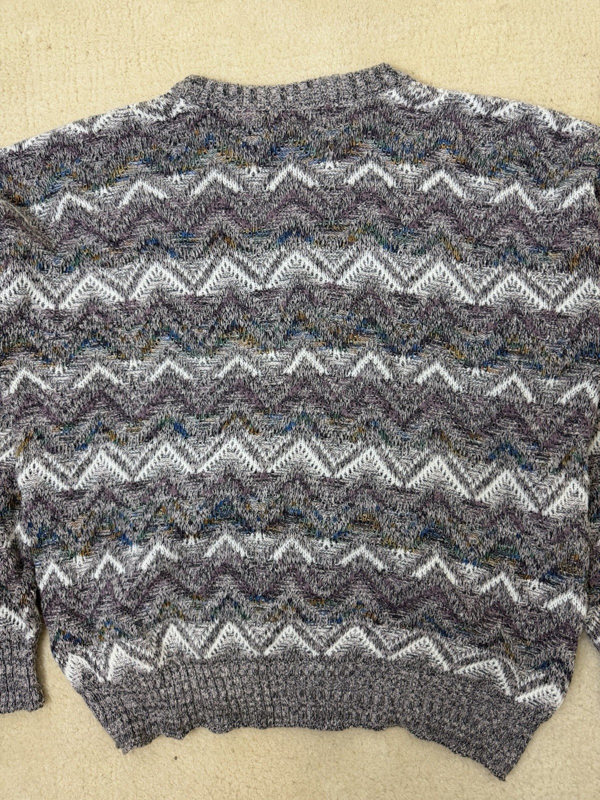 Vintage 90s Method Knit Jumper XL Grey Multi Pattern Made in Korea image 6