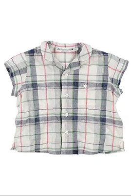 Bonpoint  Tartan Plaid Short Sleeve Button Down Blouse Top  Toddler Size 3