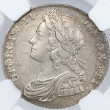 1732 Great Britain 1 Shilling NGC AU55 - ESC-1196 Plumes & Roses