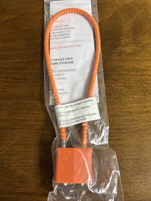 Gun Safety Cable Lock Steel Two Keys 8 Inches New Sealed Unopened Orange