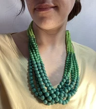 Charming Charlie Necklace Green Beads Twist Retro Funky Ombré Color Statement