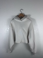 Alo Yoga Muse Hoodie Women XS Ivory Ribbed Cropped Pullover Lounge Athleisure