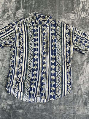 Chaps By Ralph Lauren XL Short Sleeve Button-Up Shirt Floral Striped Print
