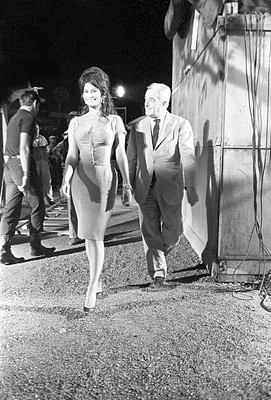 Vittorio De Sica admiring Sophia Loren in Boccaccio 70 The is the- Old Photo