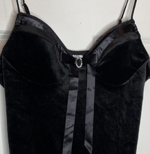 Cinema Etoile Velvet Slip Nightie Vintage Womens Size M Black Rhinestone Bow